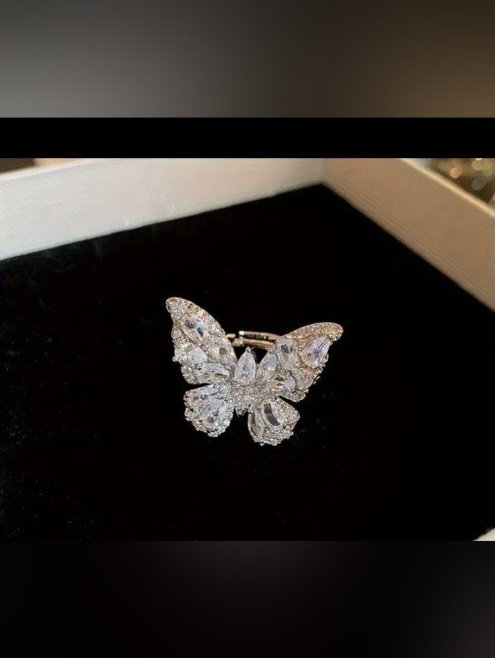 Iced Out Butterfly Ring BOLD Statement Silver Adjustable Band - Picture 10 of 10